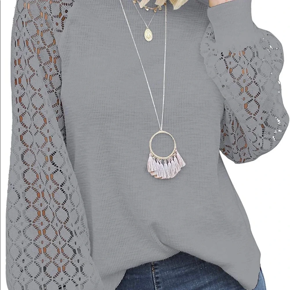 NWT Long Sleeve Tops Lace Casual Loose Blouses